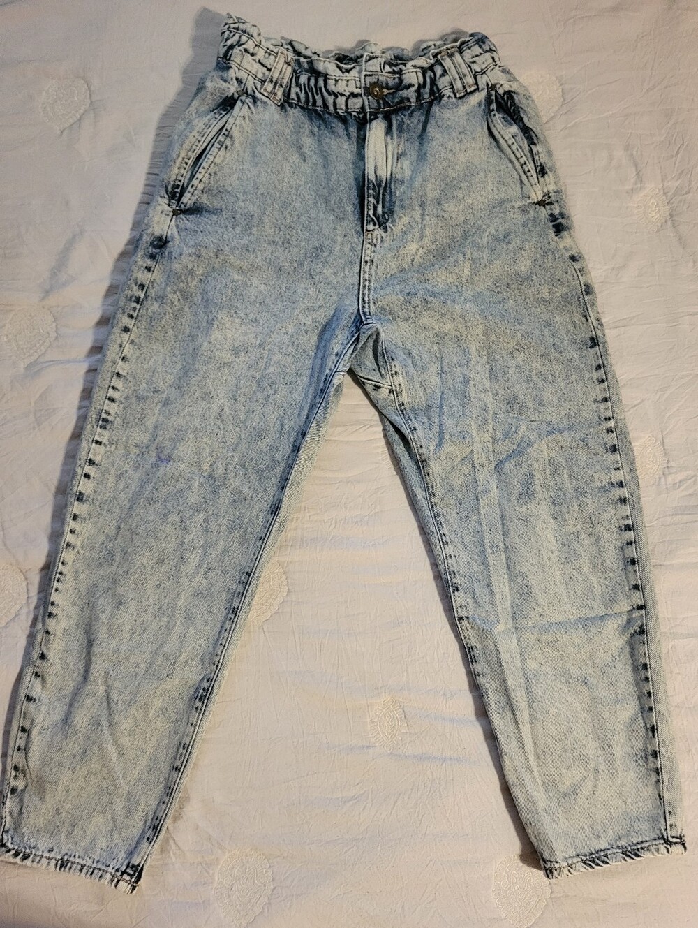 Zara Light Blue Acid-Wash High Waist Paper Bag Jeans. EUC, 6